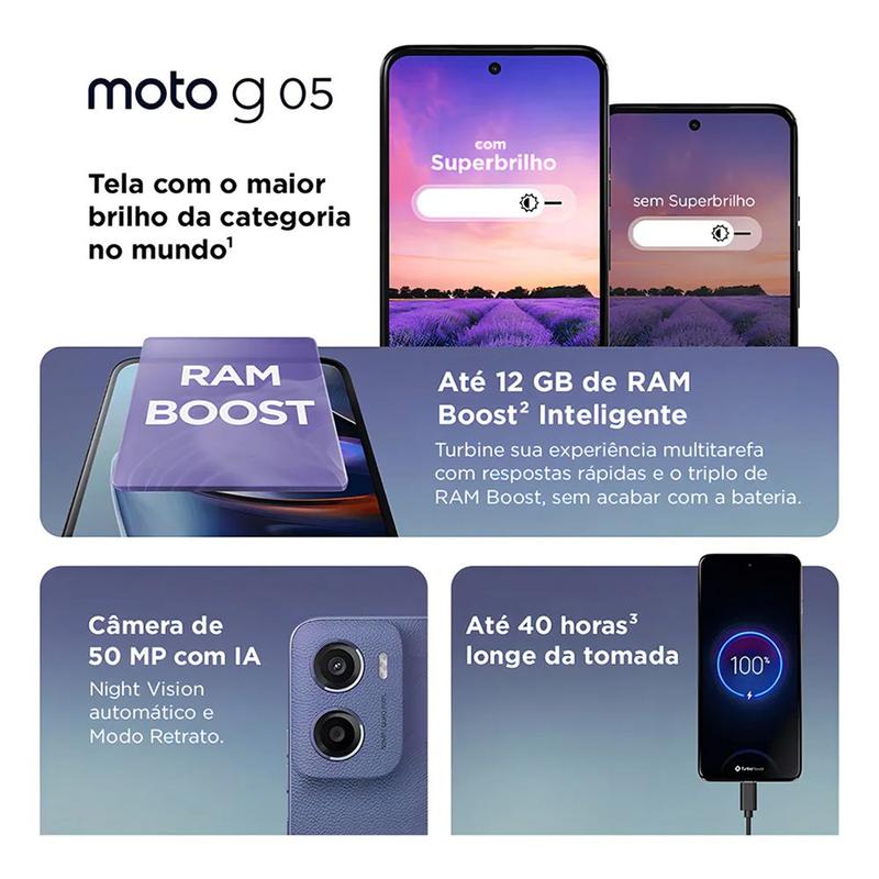 NOVO CAIXA ABERTA Motorola Moto G05 128GB 4GB Ram Tela 6.67 Câm